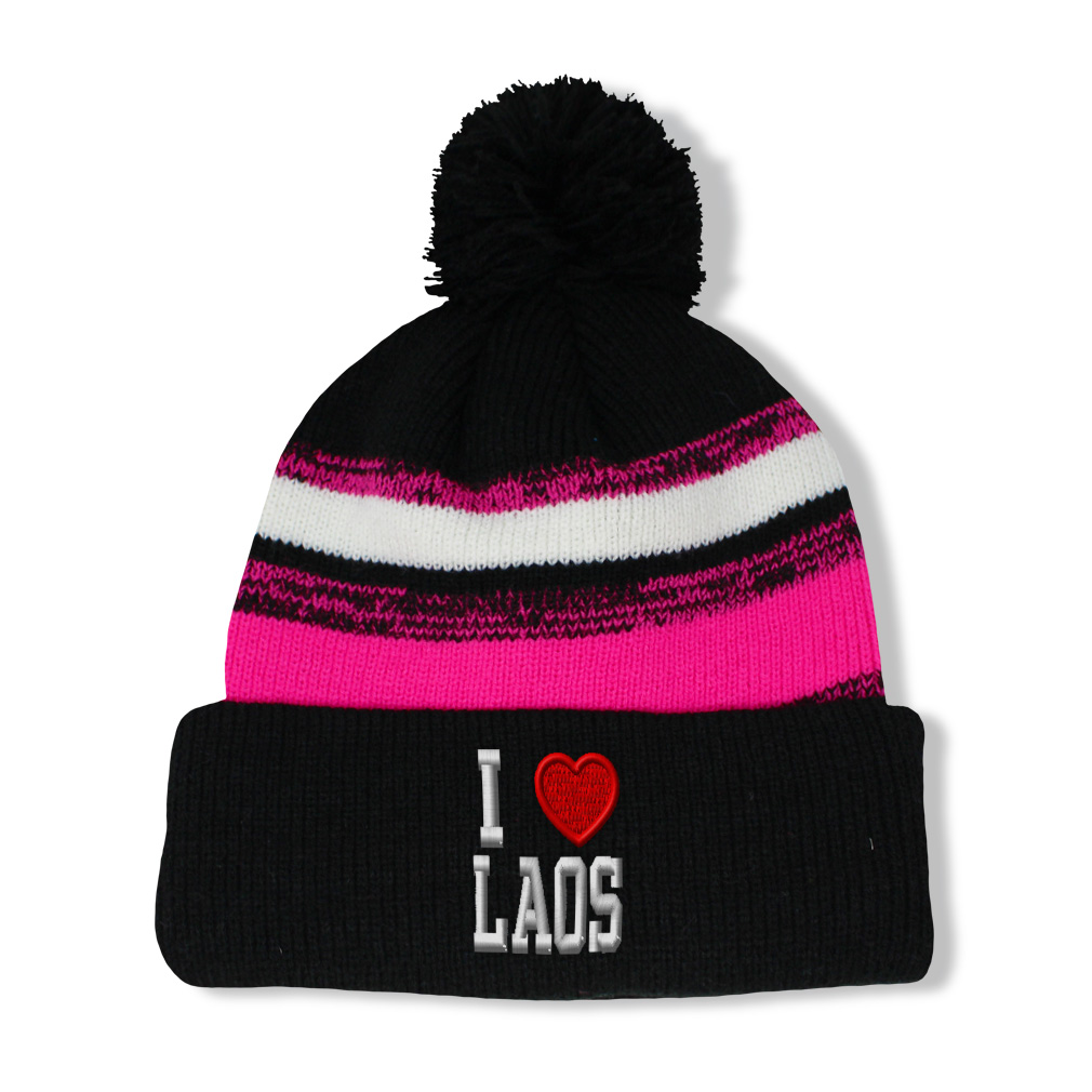 Vintage Pom Pom Beanie I Love Laos Winter Hats Skull Cap Hat for Men & Women - Picture 12 of 13