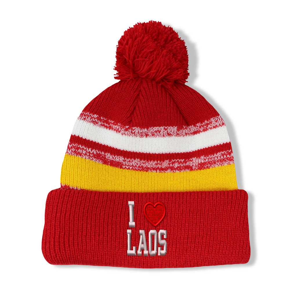 Vintage Pom Pom Beanie I Love Laos Winter Hats Skull Cap Hat for Men & Women - Picture 8 of 13