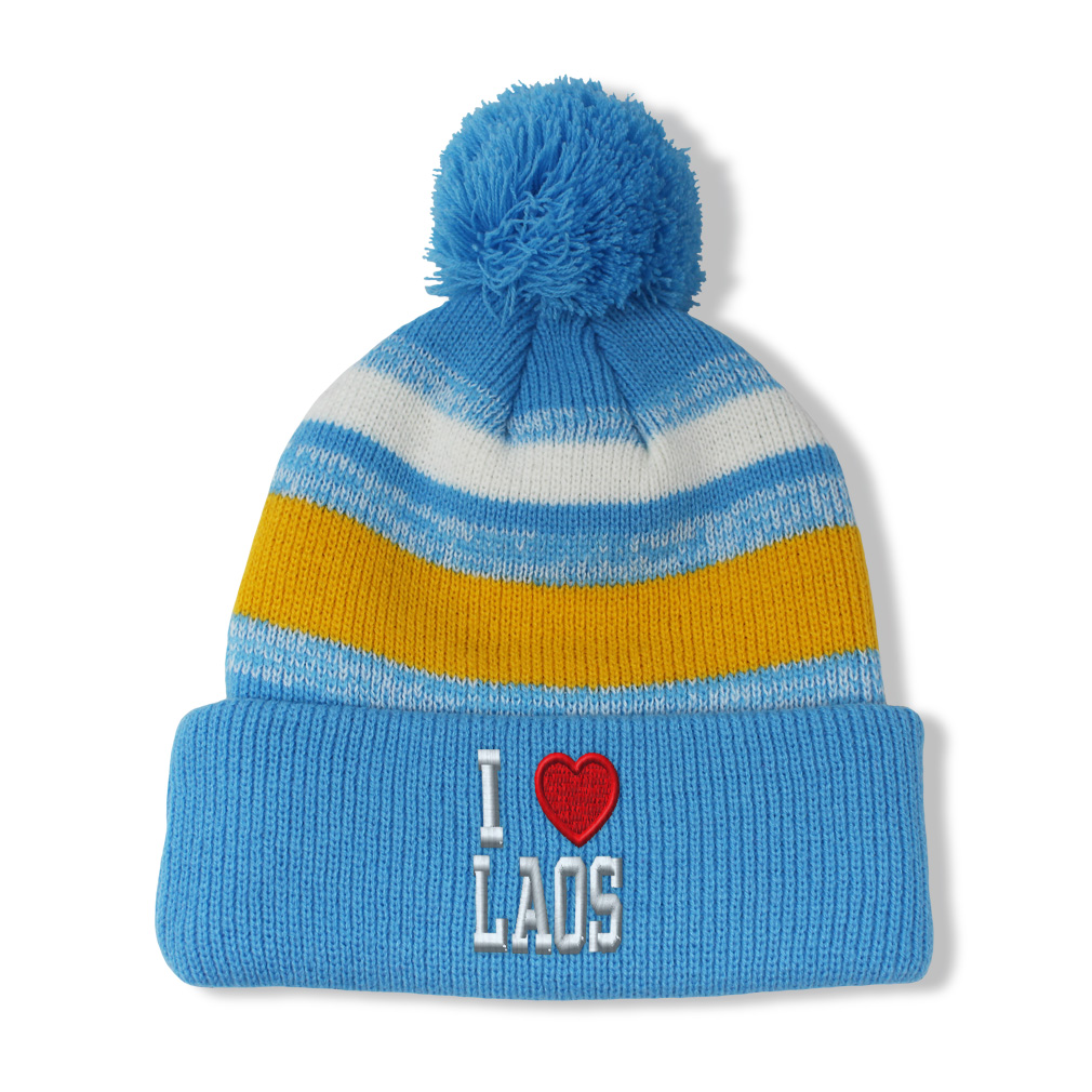 Vintage Pom Pom Beanie I Love Laos Winter Hats Skull Cap Hat for Men & Women - Picture 10 of 13