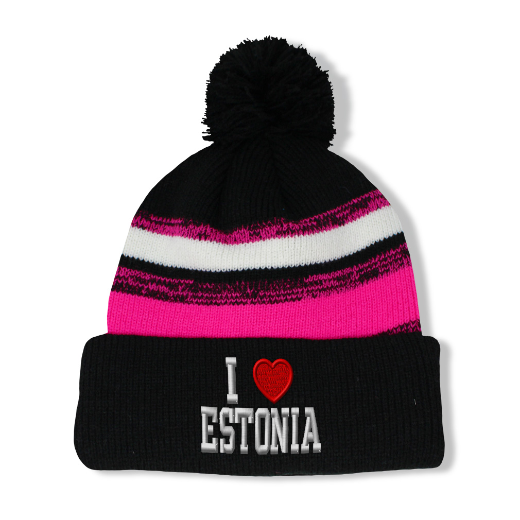 Vintage Pom Pom Beanie I Love Estonia Winter Hats Skull Cap Hat for Men & Women - Picture 12 of 13