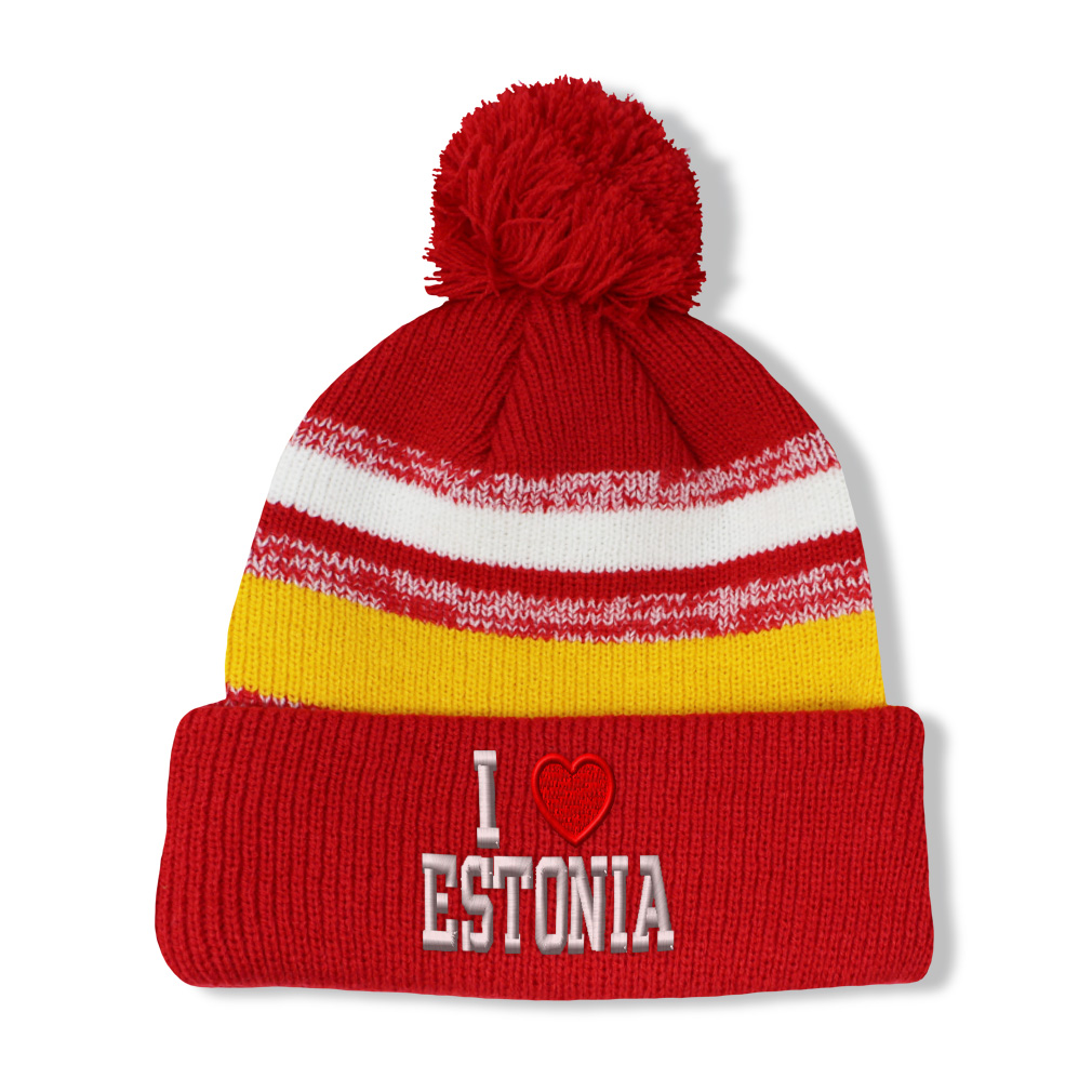 Vintage Pom Pom Beanie I Love Estonia Winter Hats Skull Cap Hat for Men & Women - Picture 8 of 13